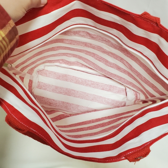 Adobe Canvas Tote Bag with Zipper Red and White Stripes - Picture 4 of 9